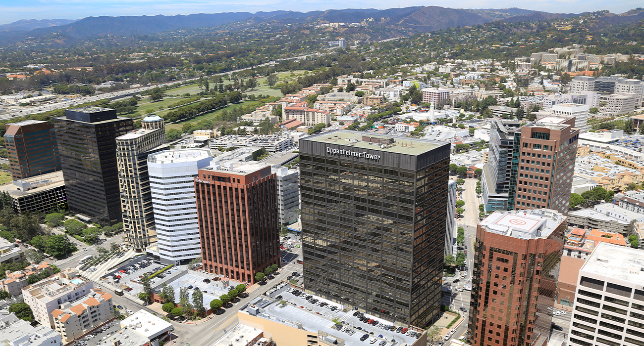 Aerial View of Westwood office buildings on Wilshire Blvd.